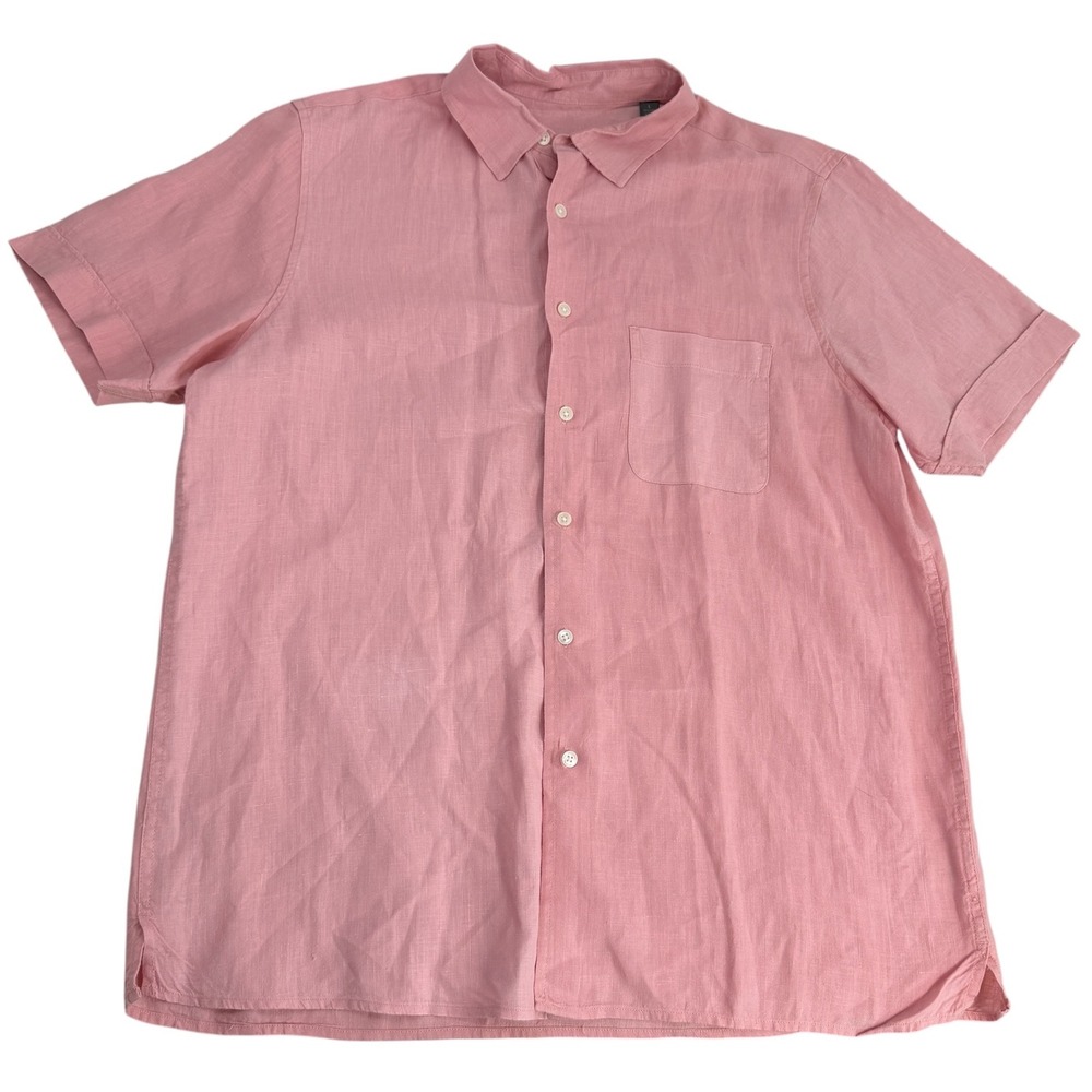 Tasso Elba Mens Pink 100% Linen Short Sleeve Button Up Shirt Size Large L